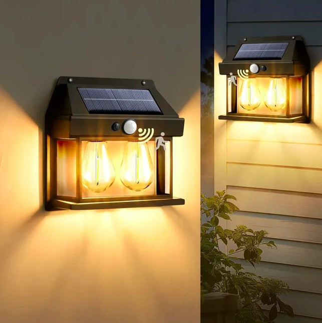 Foco solar luz cálida, 2 ampolletas con sensor