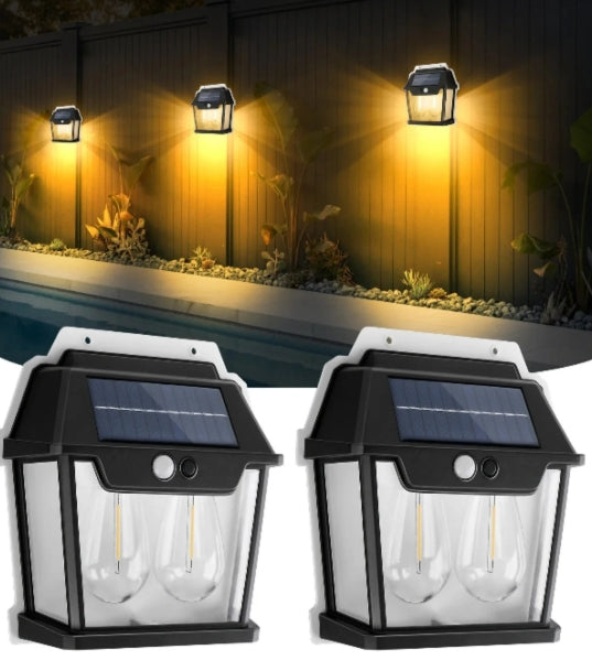 Foco solar luz cálida, 2 ampolletas con sensor