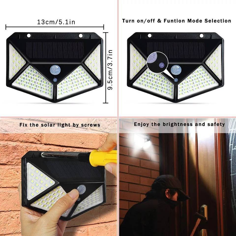 Foco solar 100 LED con sensor de movimiento