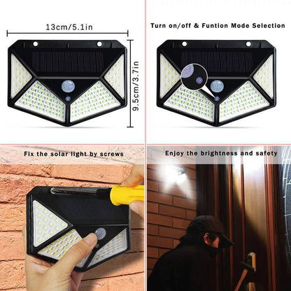 Foco solar 100 LED con sensor de movimiento