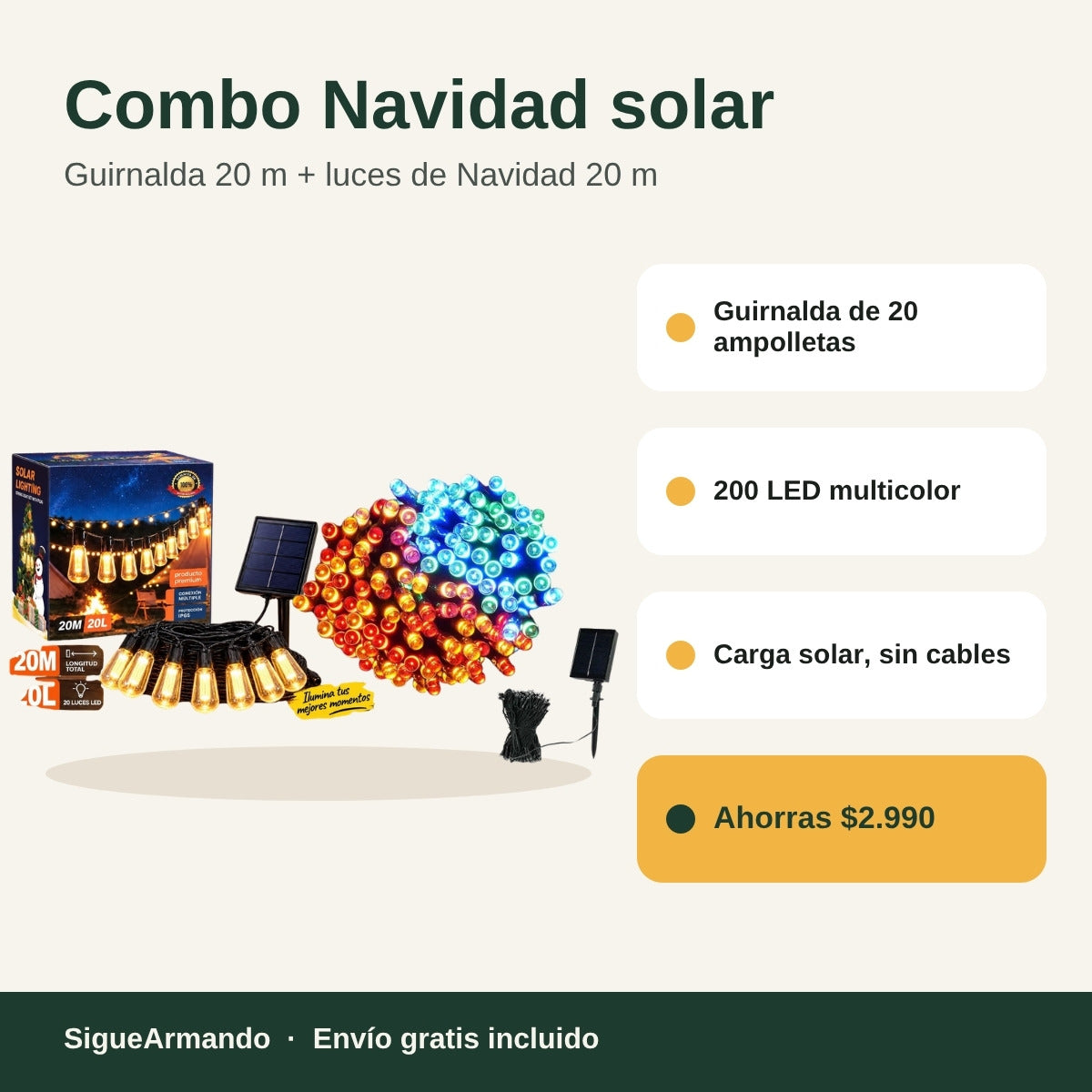 Combo Navidad solar · características