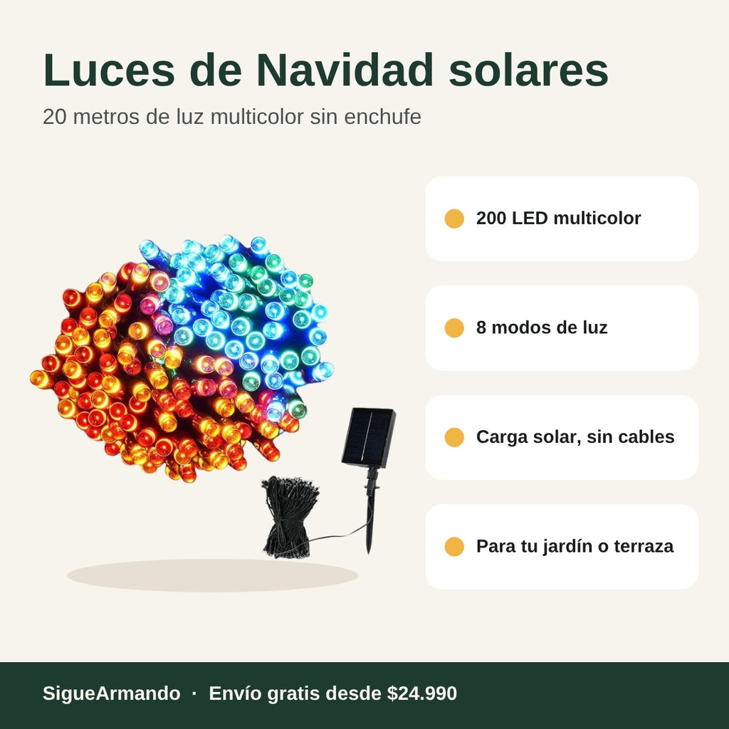 Luces de Navidad solares 20 m multicolor · características