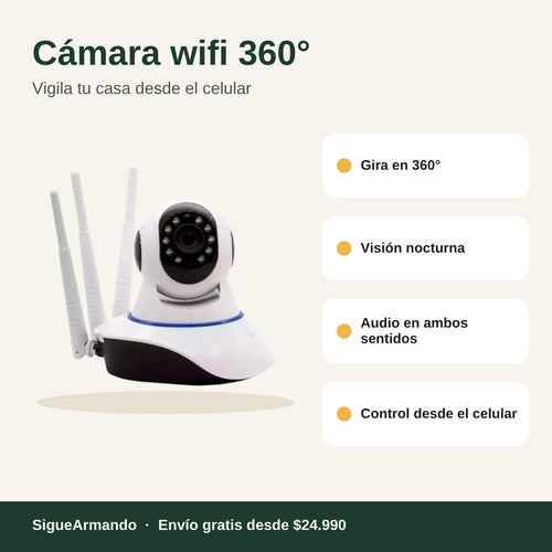Cámara wifi 360° con visión nocturna – características