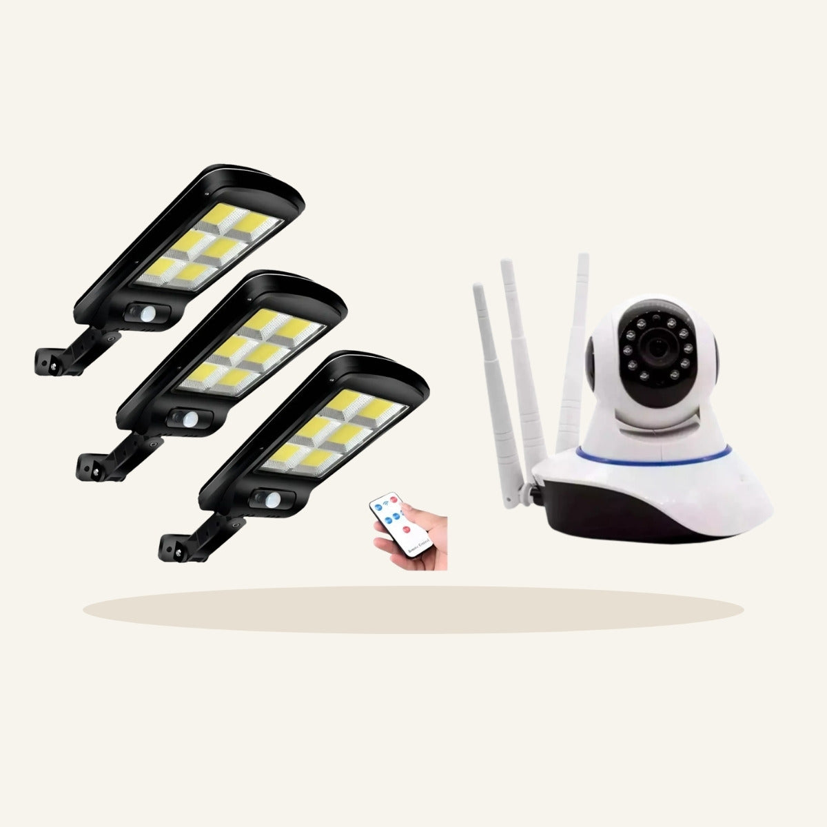 Combo seguridad: 3 focos solares + cámara wifi 360°
