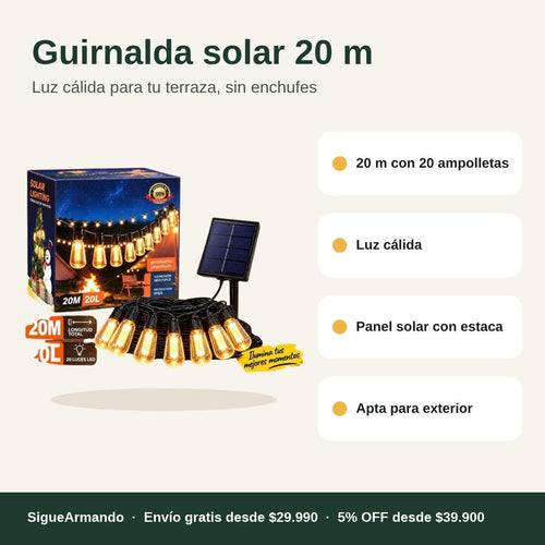 Guirnalda solar 20 m, 20 ampolletas – características